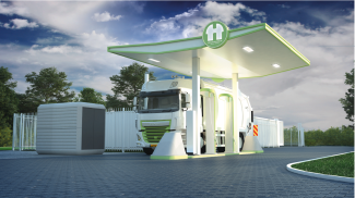 Truck bij waterstoftankstation